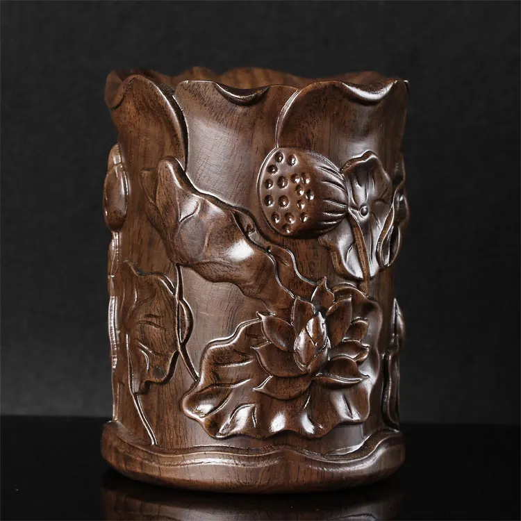 Черное дерево Лотос ручка держатель высокого класса твердой древесины резной