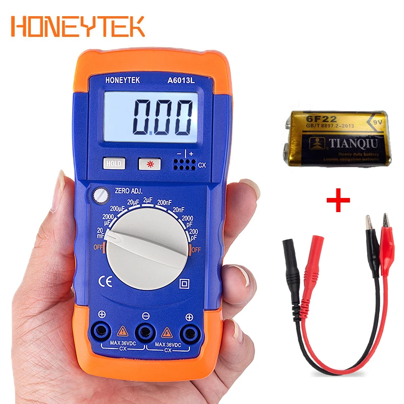 Ручной цифровой измеритель емкости HONEYTEK A6013L Электронный Конденсатор тестер