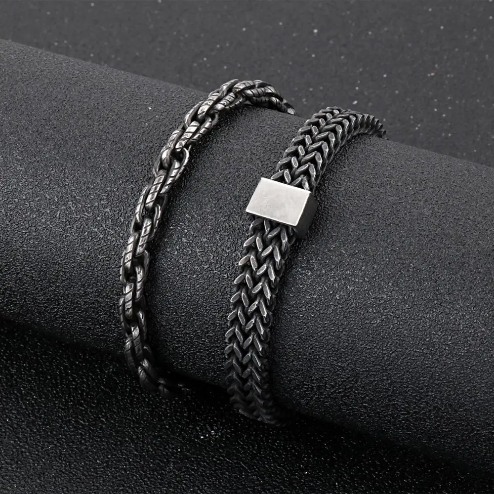 

6/8mm Width Retro Black Stainless Steel Bracelet For Men Personality Hip Hop Jewelry Armband Husband Boyfriend Gift Bracelets