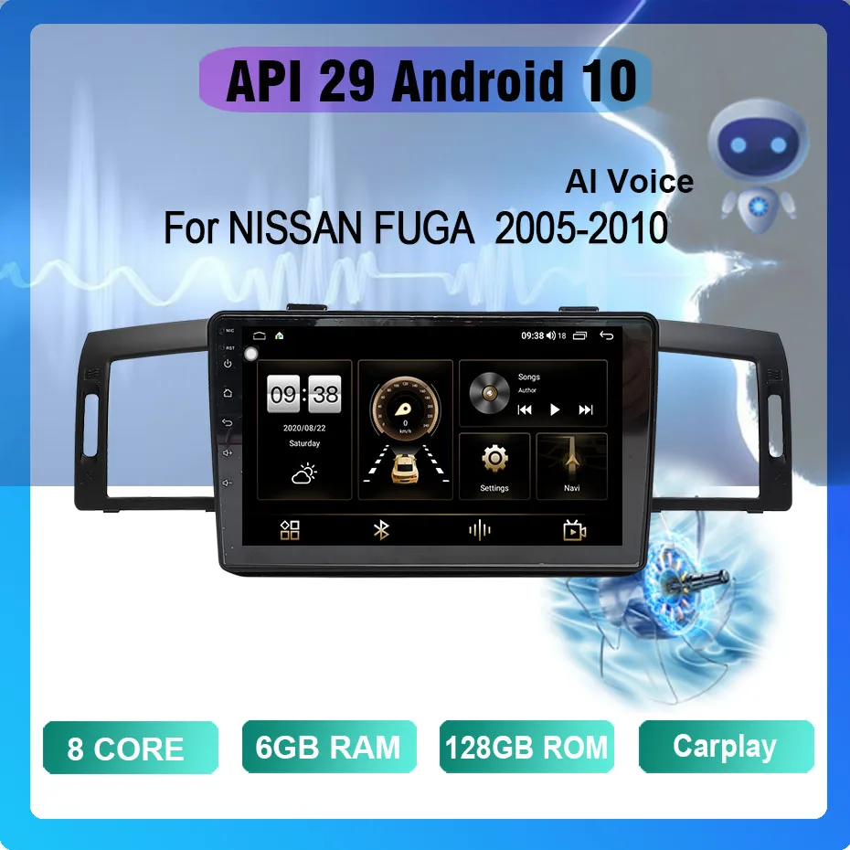 Kaufen COHO Für NISSAN FUGA 2005-2010 Android 10 AI Stimme 8 Core 6 + 128G Gps WiFi 4G Radio Android Auto Multimedia Player Lüfter