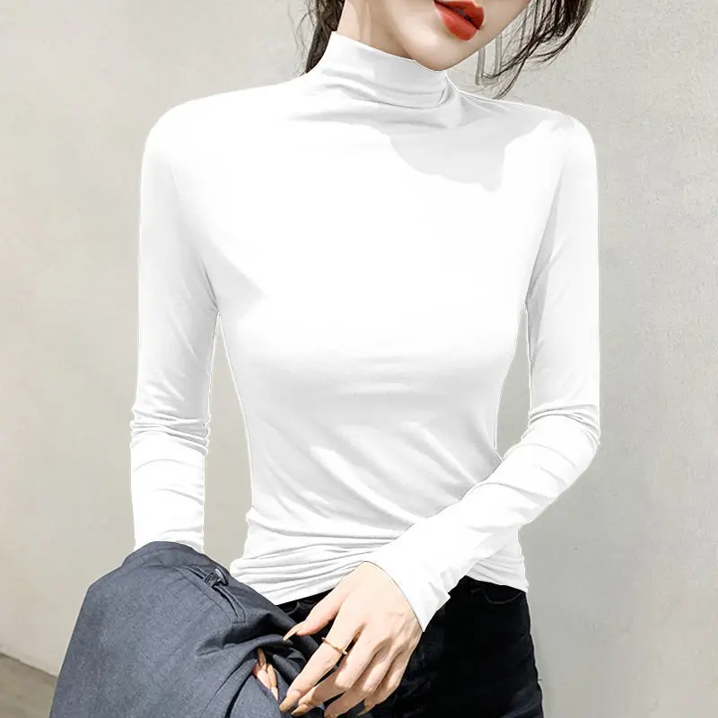 

Modal Half High Collar Bottoming Shirt Autumn Winter Korean Version Slim Fit Long-sleeved T-Shirt Women's Clothes Tshirts
