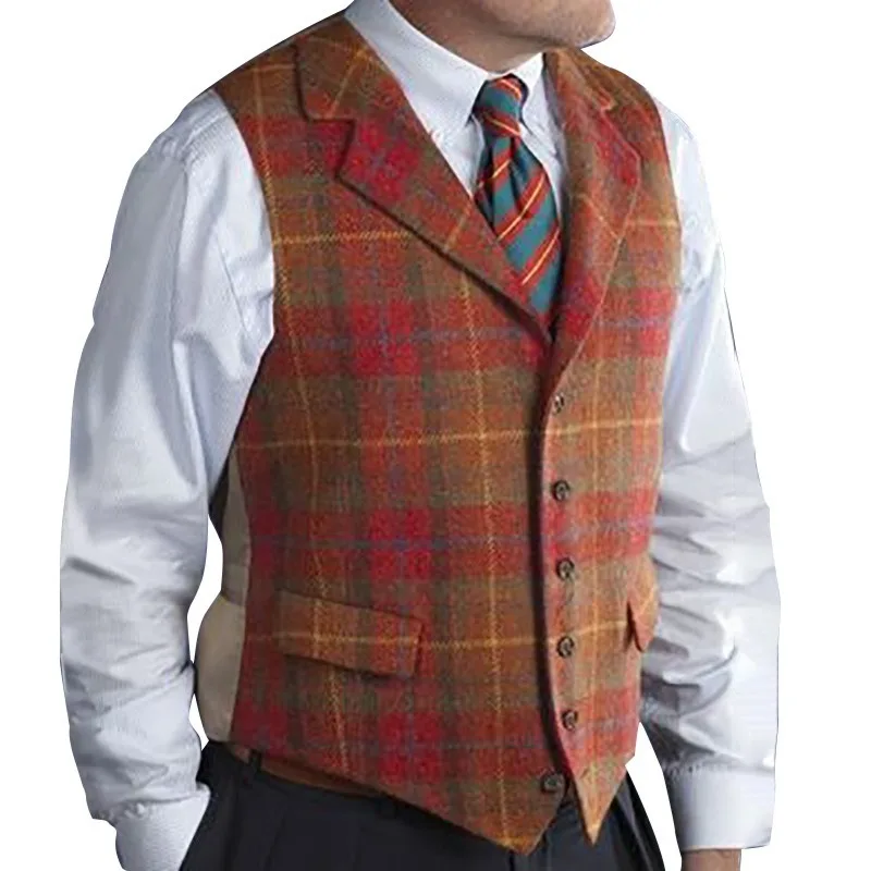 

Plaid Stripes Mens Waistcoat Formal Business Casual Slim Fit Vests Men Retro Contrast Patchwork Gentleman Men Suit Vest Gilet