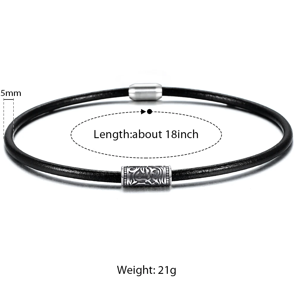 5/6 мм Натуральная кожа Цепочки и ожерелья для Для мужчин Для женщин колье 18 дюймов Магнитная застежка Нержавеющая сталь "Виноградная лоза" очарование Цепочки и ожерелья LDN112 - Окраска металла: 5mm Black DN147