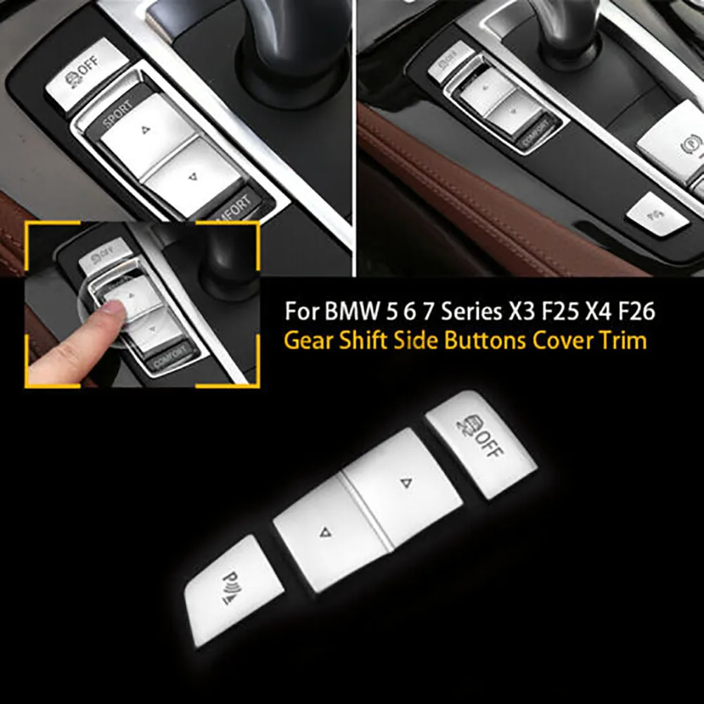 

Universal Gear Shift Cover 3pcs Accessory Buttons Chrome Decor Parts Replacement Side