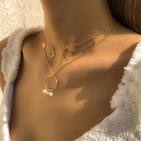 ins creative simple star hollow cross chain combination item decoration temperament star moon imitation pearl tassel necklace