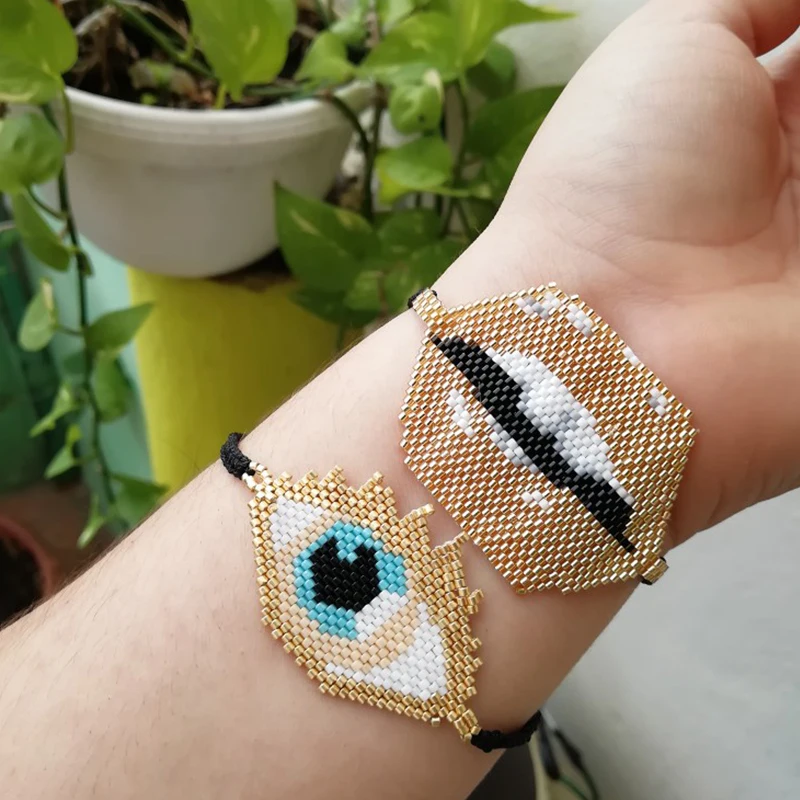 SHINUSBOHO поцелуй браслет с губами для женщин большой глаз pulseira feminina Шарм Miyuki бисера бахромой ткацкий станок браслет мужчин MIYUKI ювелирные изделия