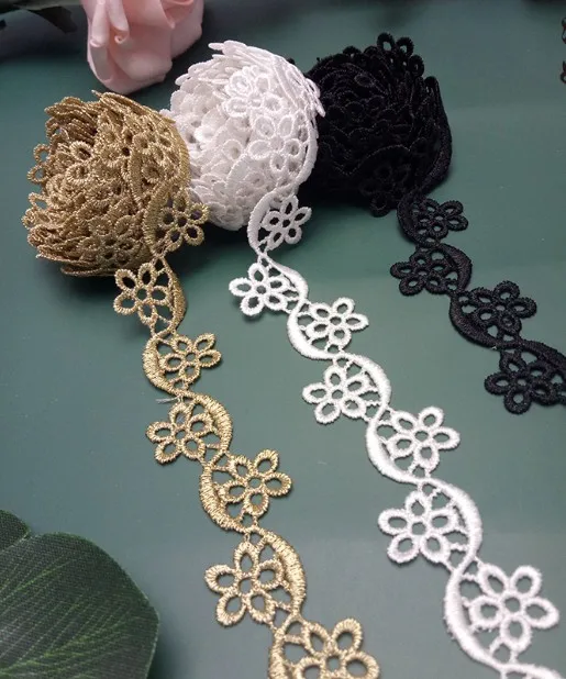 10 ярдов 2 5 см 0 98 &quotширокий черный/слоновая кость/золото Ткань Вышивка кружевной
