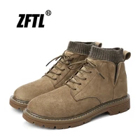 zftl new men snow boots martins boots genuine leather big size man sock boots winter cotton shoes 2019 male ankle boots 0124