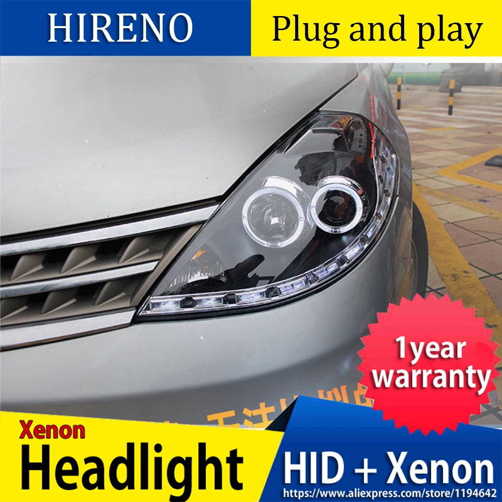 Чехол для автомобиля для Nissan Tiida фары 2008-2010 Tiida фары светодиодный DRL Объектив двойной луч HID