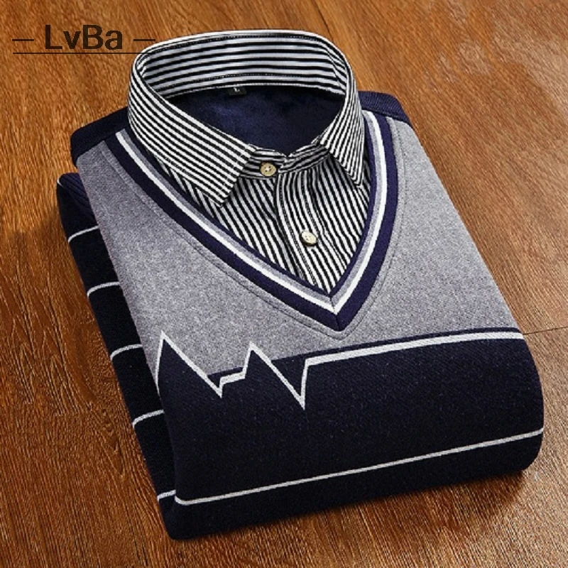 Lv Ba брендовая фланелевая рубашка для мужчин с фальш вставкой зимняя теплая