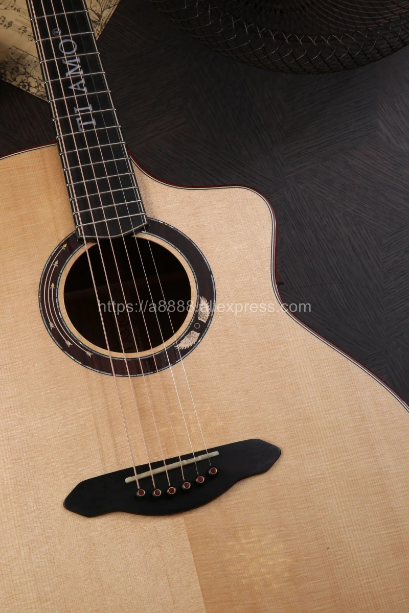Полностью твердая гитара 41 дюйм Джамбо с твердым верхом из ели/твердый корпус Santos