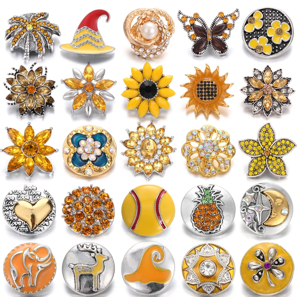 6 шт./лот ювелирные изделия 18 мм кнопки с желтыми стразами Цветочные подходят для