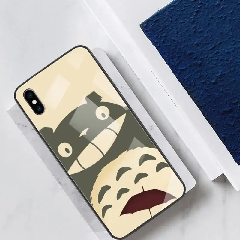 

Cartoon Happy Totoro Phone Case For Iphone 11 12 Pro Max XR 8 PLUS Cover Case Glass For Iphone 11 Case