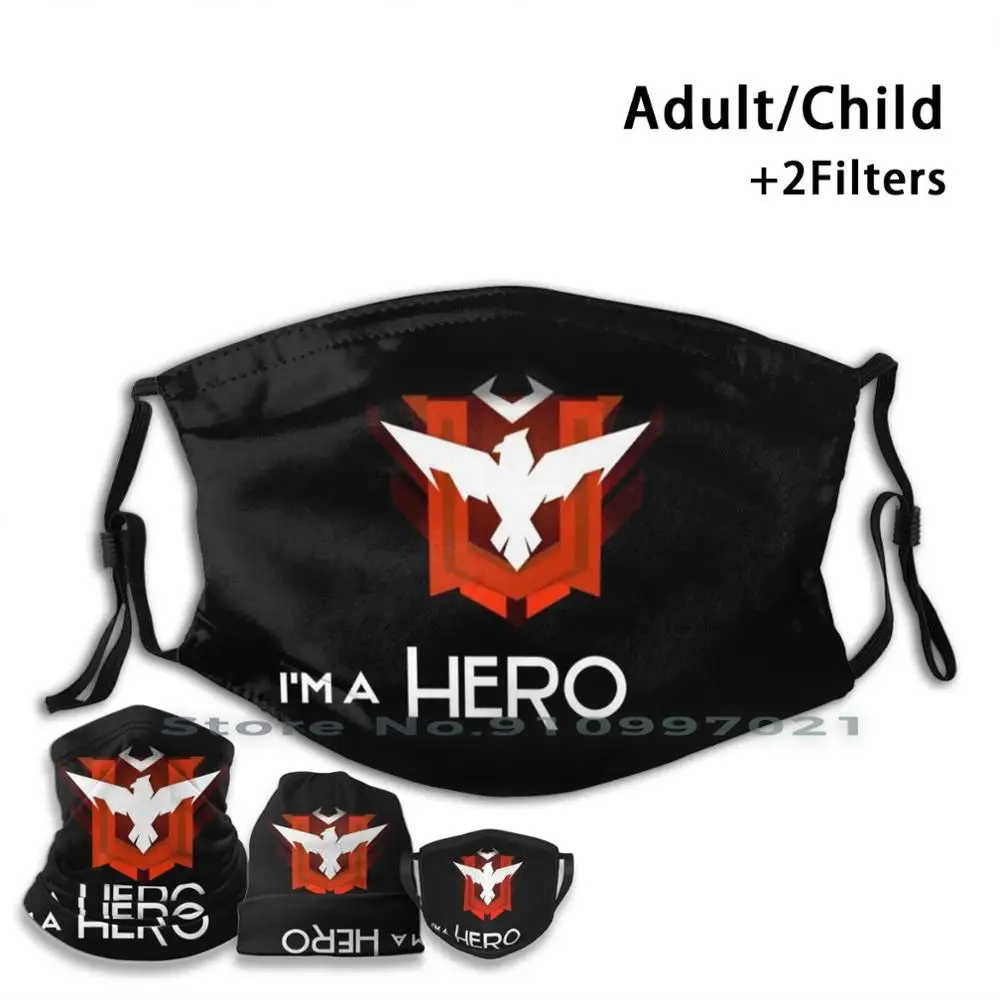 

I'm A Hero Reusable Mouth Face Mask With Filters For Child Adult Heroic Free Fire Gaming Games Hero Hero Icons Simple Design