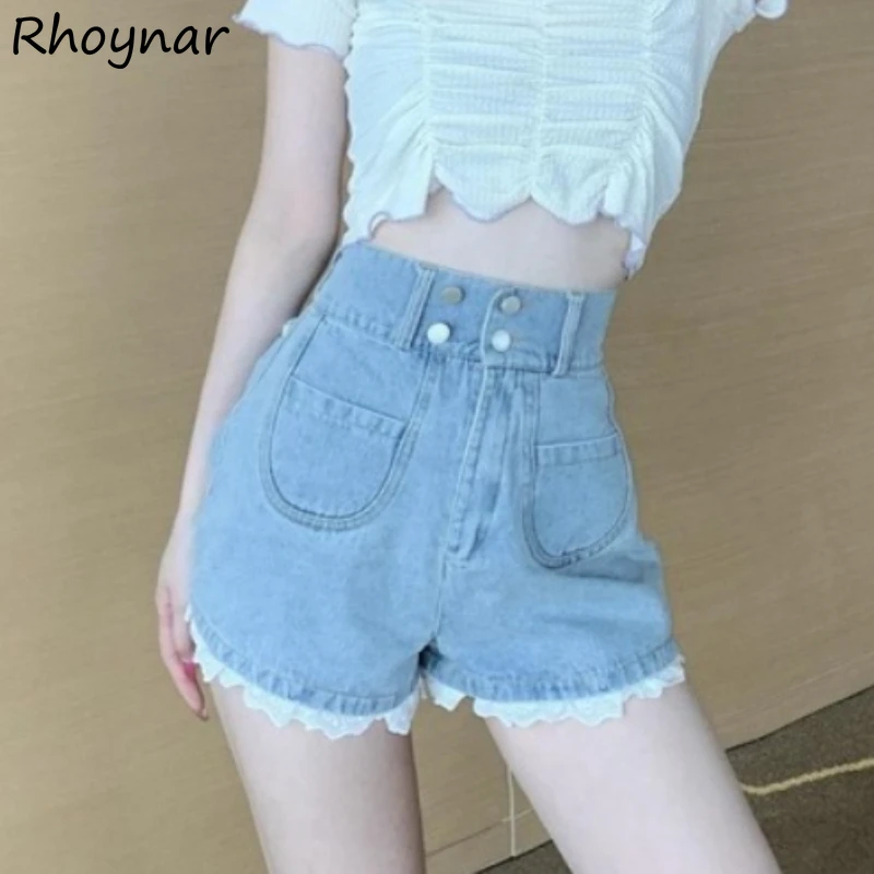 

Shorts Women Lace All-match Pockets Girls Comfortable Solid Simple 4 Styles Cute Leisure Korean Style High Waist Fit Summer New