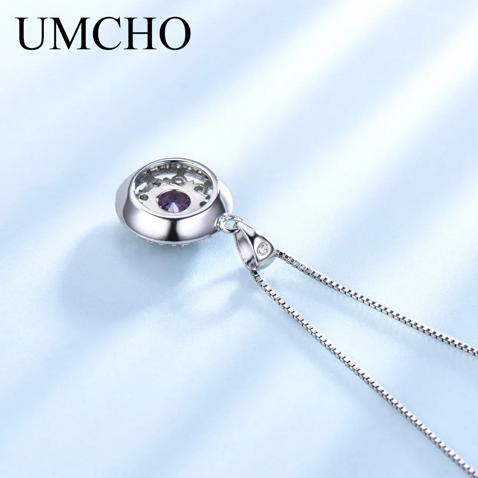 UMCHO твердая 925 пробы Серебряная аметистовая Подвеска для колье драгоценный камень для девочки подарок хорошее ювелирное изделие