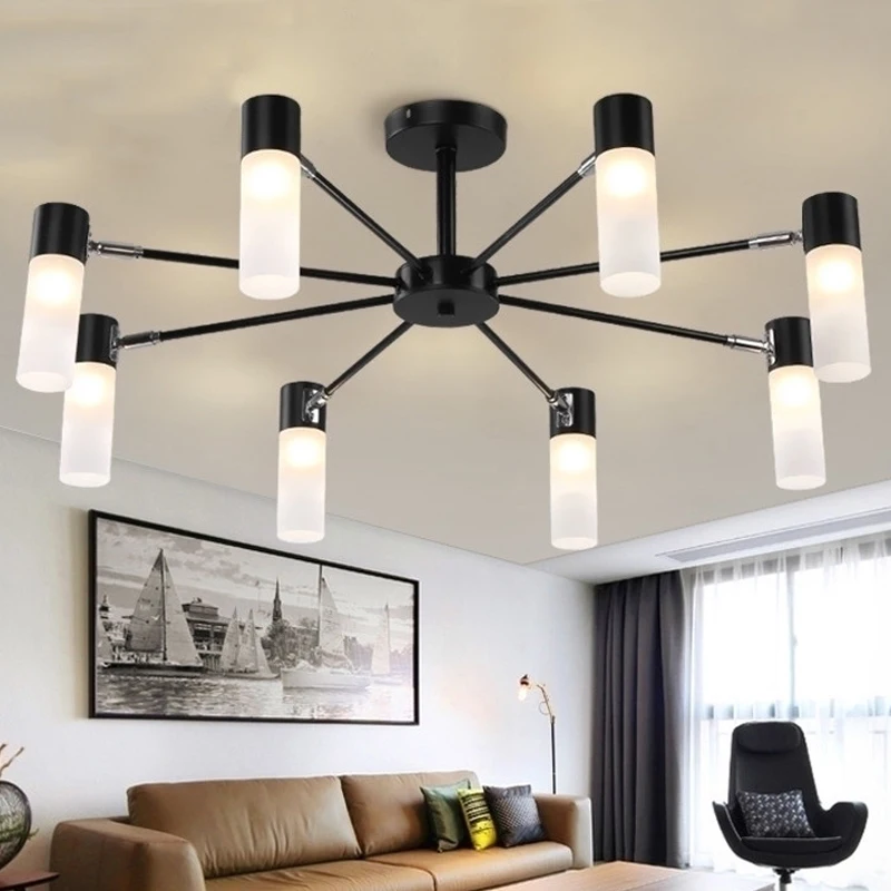 

SGROW Indoor Hanging Lampara Industrial 6/8 Heads Acrylic Chandeliers Lighting Fixtures for Bedroom Living Room Dinning Room