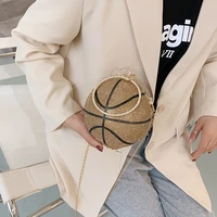 new round basketball football womens evening bags high quality chain rhinestone shoulder bag brand fashion female crossbody bag