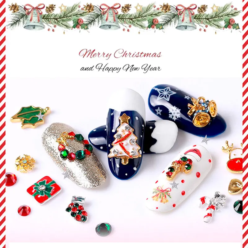 Рождественские 3D украшения для ногтей маникюр Рождественская елка Санта Клаус