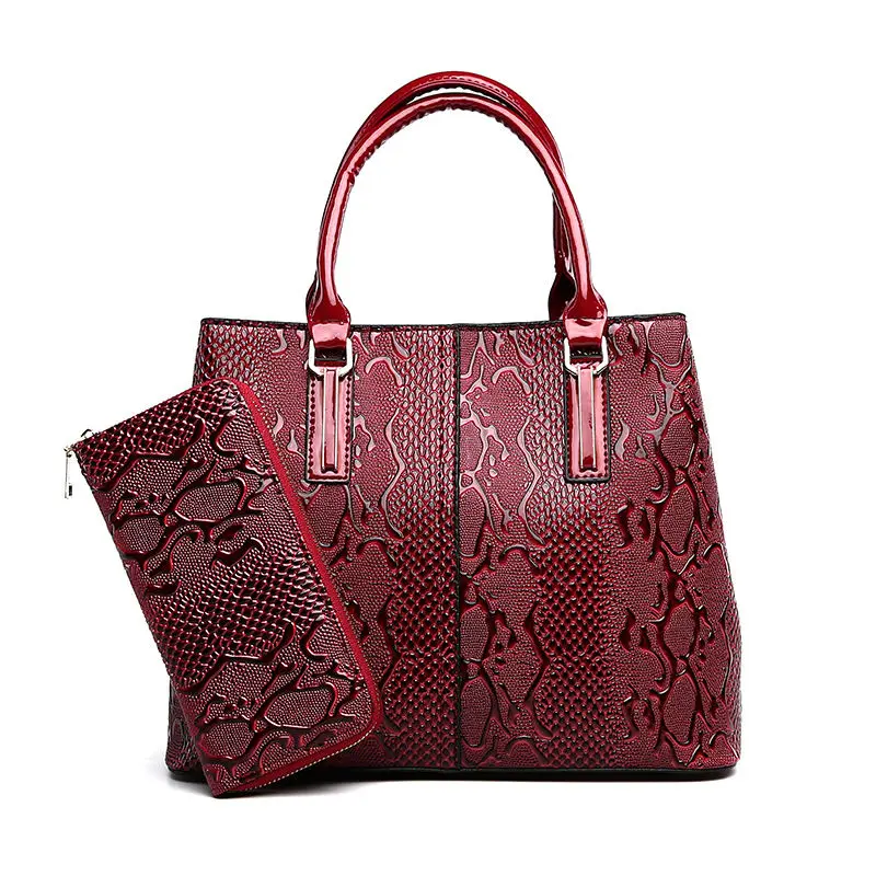 Burgundy with Wallet Змеиный узор роскошные сумки женские сумки дизайнерские женские сумки на плечо кожаная сумка через плечо, Bolsa Feminina sac основной - Цвет: Burgundy with Wallet