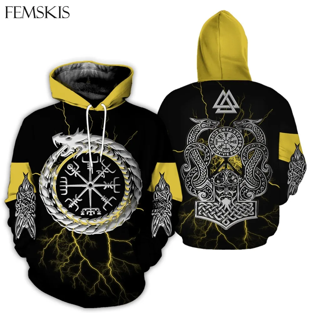 

FEMSKIS Fashion Viking Tattoo Dragon 3D Print Men's Women's Hoodies Sweatshirts Pullovers Hip Hop Cool Pattern Hoody Streetwear