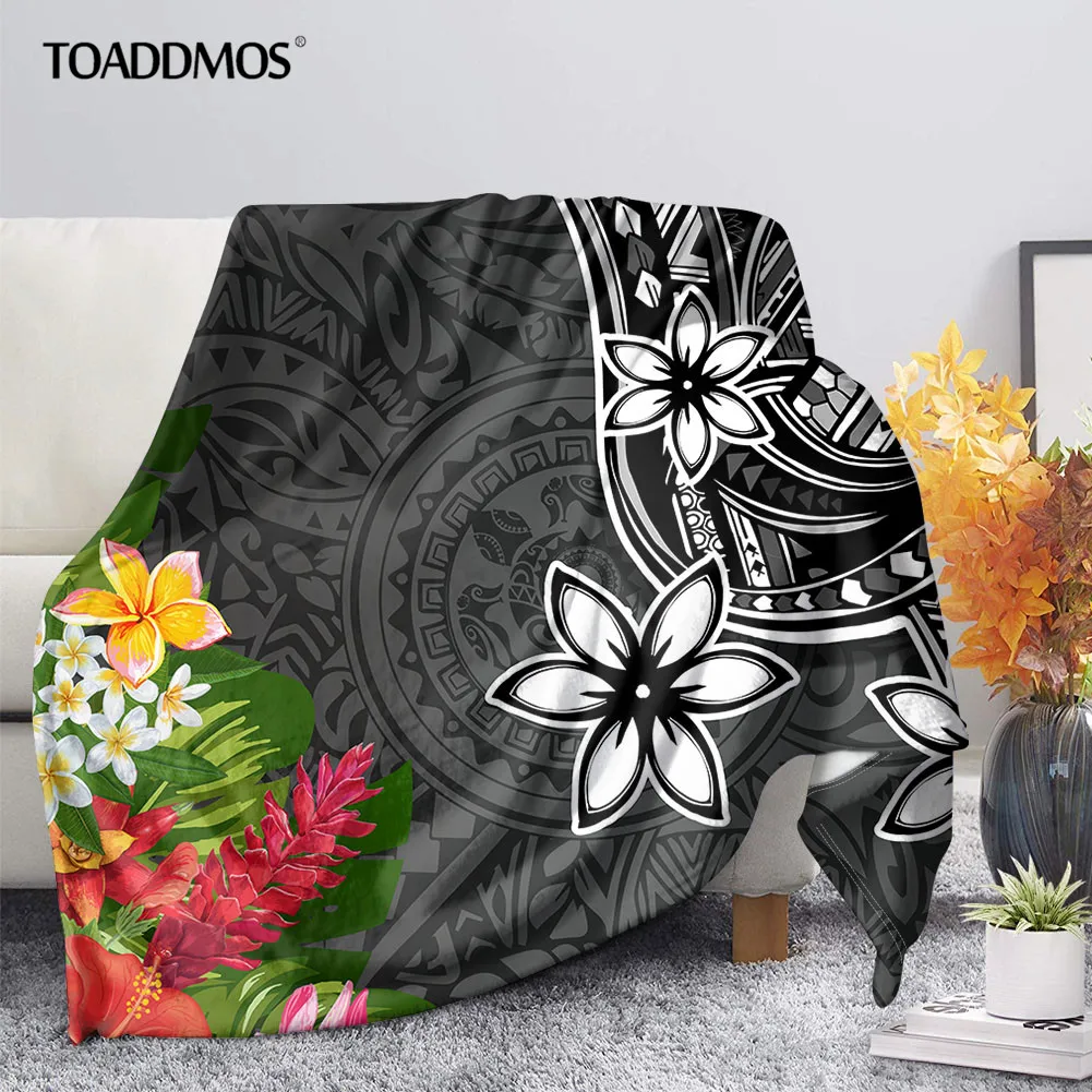 

TOADDMOS Polynesian Plumeria Sea Turtle Print Fleece Blanket Sofa Nap Warm Blanket for Kids Adults Comfort Soft Thin Quilt manta