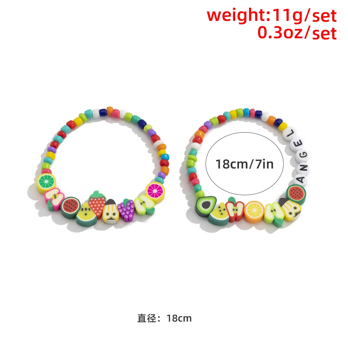 

2PCS Multicolor Fruit Beaded Bracelets For Girls Letter Angel Beads Sweet Geometric Bohemian Jewelry Women Summer Charm Bracelet