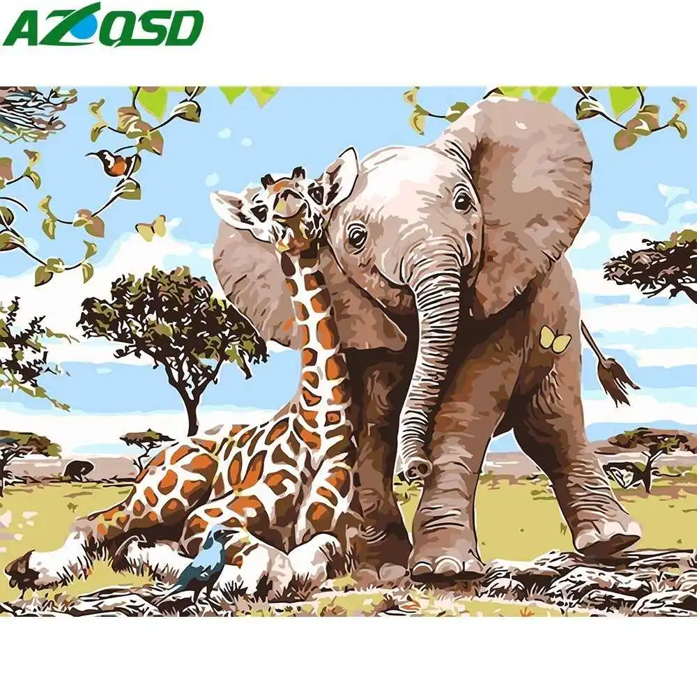AZQSD картина маслом по номерам слон современный DIY мультфильм Настенная украшение