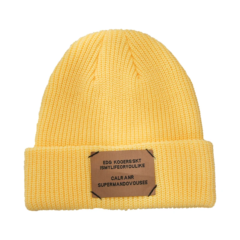 

2021 autumn and winter knitted hat melon leather hat without eaves label hat landlord hat cold hat woolen hat