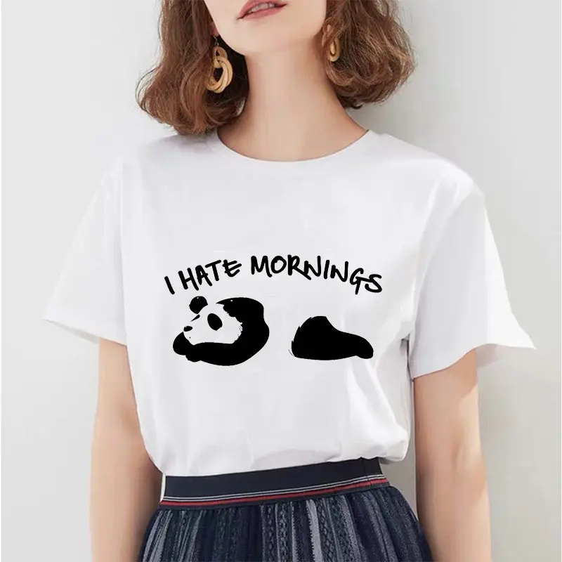 

Summer Cartoon Women T shirts Funny Kawaii Panda Graphic Print Tee Shi