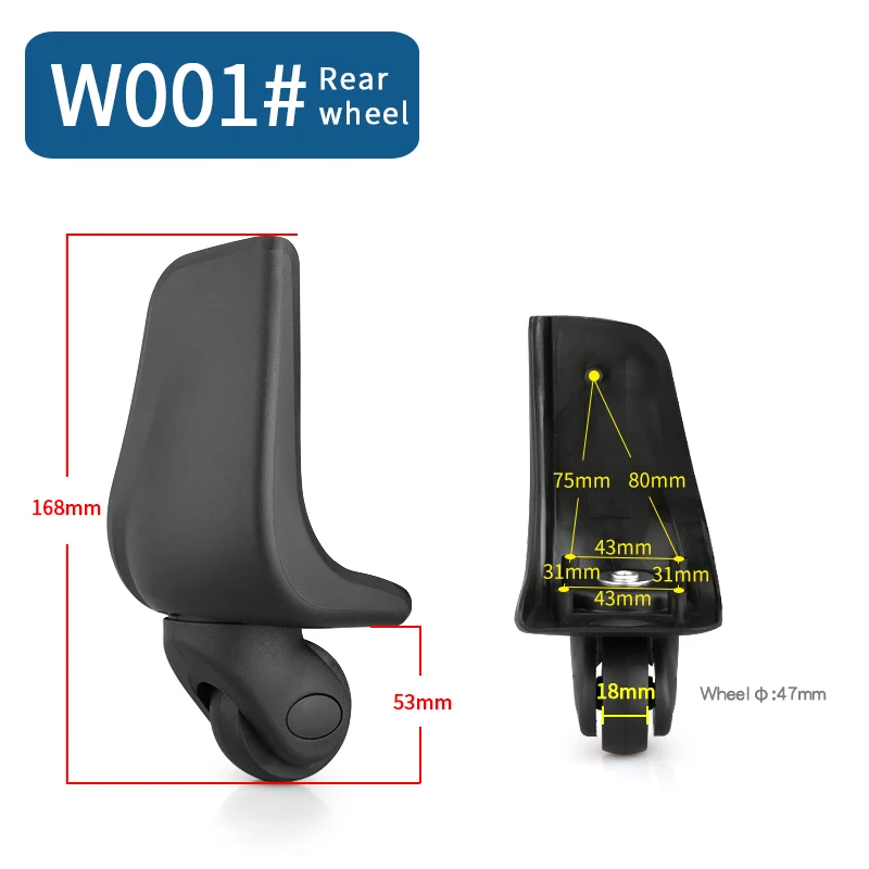 W001(2 Wheels)Rear Сменные колеса для багажа, чемодана, продукт, дорожная сумка, колесики для ремонта, износостойкая тяга, коробка, багажные колеса - Цвет: W001(2 Wheels)Rear