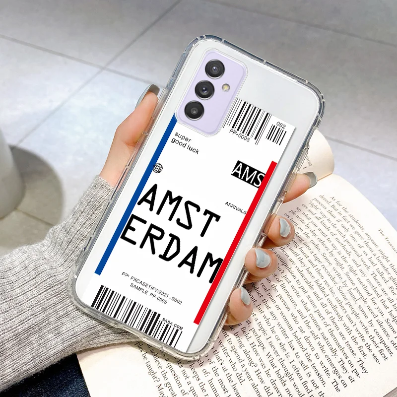 

Many kinds City Air Ticket Case For Samsung Galaxy A50s A30s A10s A01 A21 A11 Fashion QR Code Cover Soft TPU Clear Fundas