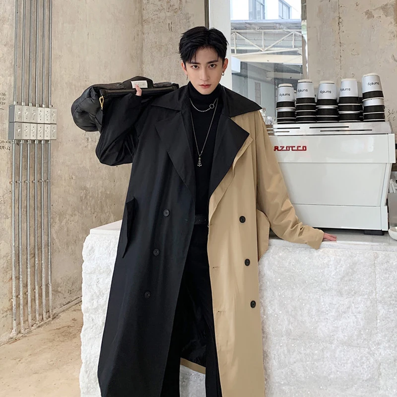 LANMREM 2020 Весенняя Новинка модный Свободный Длинный Тренч с отворотом контрастного