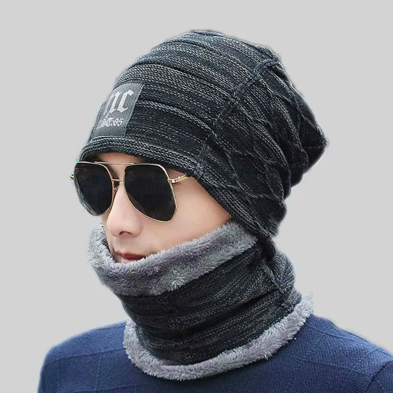 Вязаная шапка теплая зимняя шапки бини для мужчин и женщин шерстяной шарф