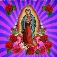 Virgin Mary Our Lady Of Guadalupe Shower Curtain Surrounded By Roses Flowers Purple Bold Colors Waterproof Bathroom Decor