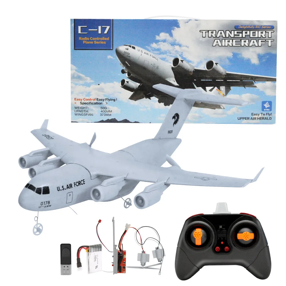 

C17 RC Drone DIY Aircraft Transport Aircraft 373mm Wingspan EPP RC Drone Airplane 2.4GHz 2CH 3-Axis Aircraft for Children Toy