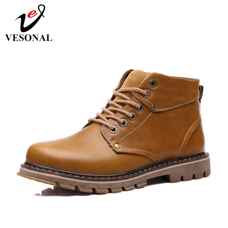 VESONAL/2019 г. Осенне-зимние винтажные ботильоны из натуральной кожи мужская обувь