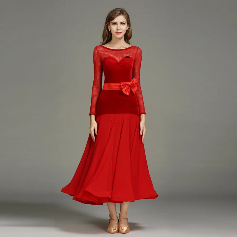 

Modern Dance Costume Women Lady Adult Waltzing Tango Bow Dancing Dress Ballroom Costume Evening Party Dress