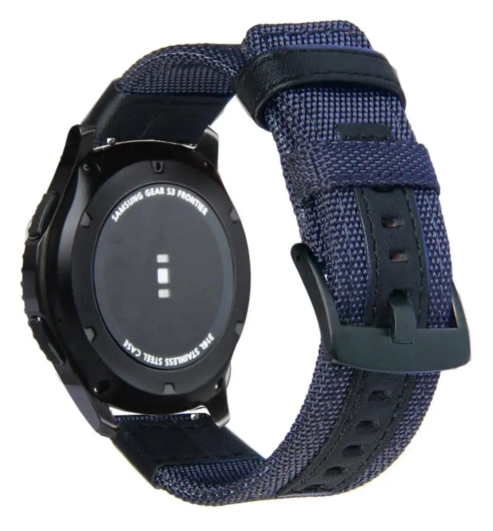 Blue Для gear S3 S2 Frontier/Classic Galaxy Watch 46 мм 42 мм полосы 20/22 мм быстросъемный нейлоновый с кожаным спортивным ремешком на запястье - Цвет ремешка: Blue