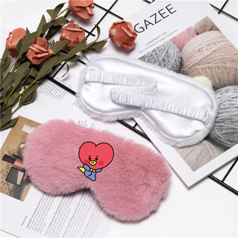 

JCBTSH BT21 серия маски для глаз из того же ледяного шелка, маска для глаз с затенением кроличьего меха, милый мультяшный узор, подарок для хороше...