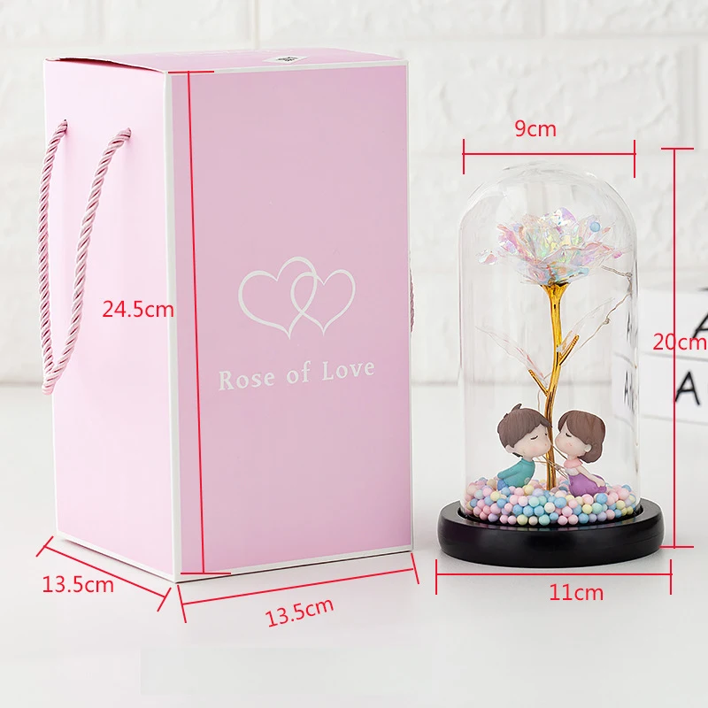 

Wishing Girl Galaxy Rose In Glass Dome with Light Up Wedding Decoration Valentine's Day Gifts Home Decoration Creative Crafts