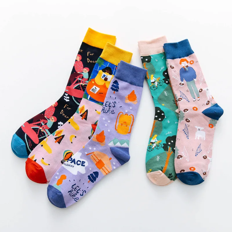 American Style Fashion Female Socks Casual Abstract Harajuku Street Hip Hop Girls Funny Happy Skateboard Colorful Women SoX