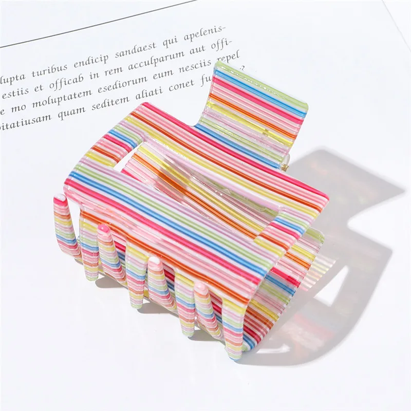 

Women Print Color Square Acrylic Hair Clip Crab Multiple Colorful Acetate Geometry Hair Claws For Girls Headwear Invisible Hair