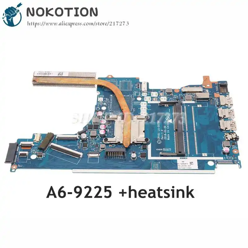

NOKOTION For HP 15-DB Laptop motherboard EPV51 LA-G078P L20478-601 L20478-001 A6-9225 DDR4 free heatsink