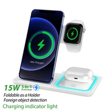 3-in-1 Fast Wireless Charger Stand Qi 15W for IPhone13 12 11 8 Pro XR XsMax Apple Watch SE 7 6 5 4 3 AirPods Foldable Chargers