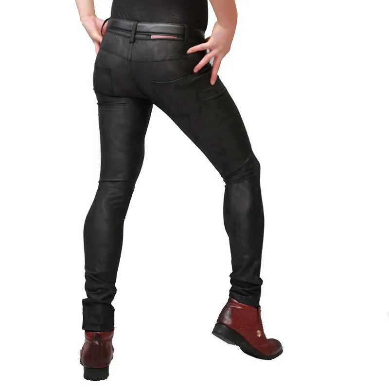 

Soft Stylish Summer Original Korean Version Of The Men's Slim Feet Tights Imitation Leather Printed Black Camouflage Feet Pants