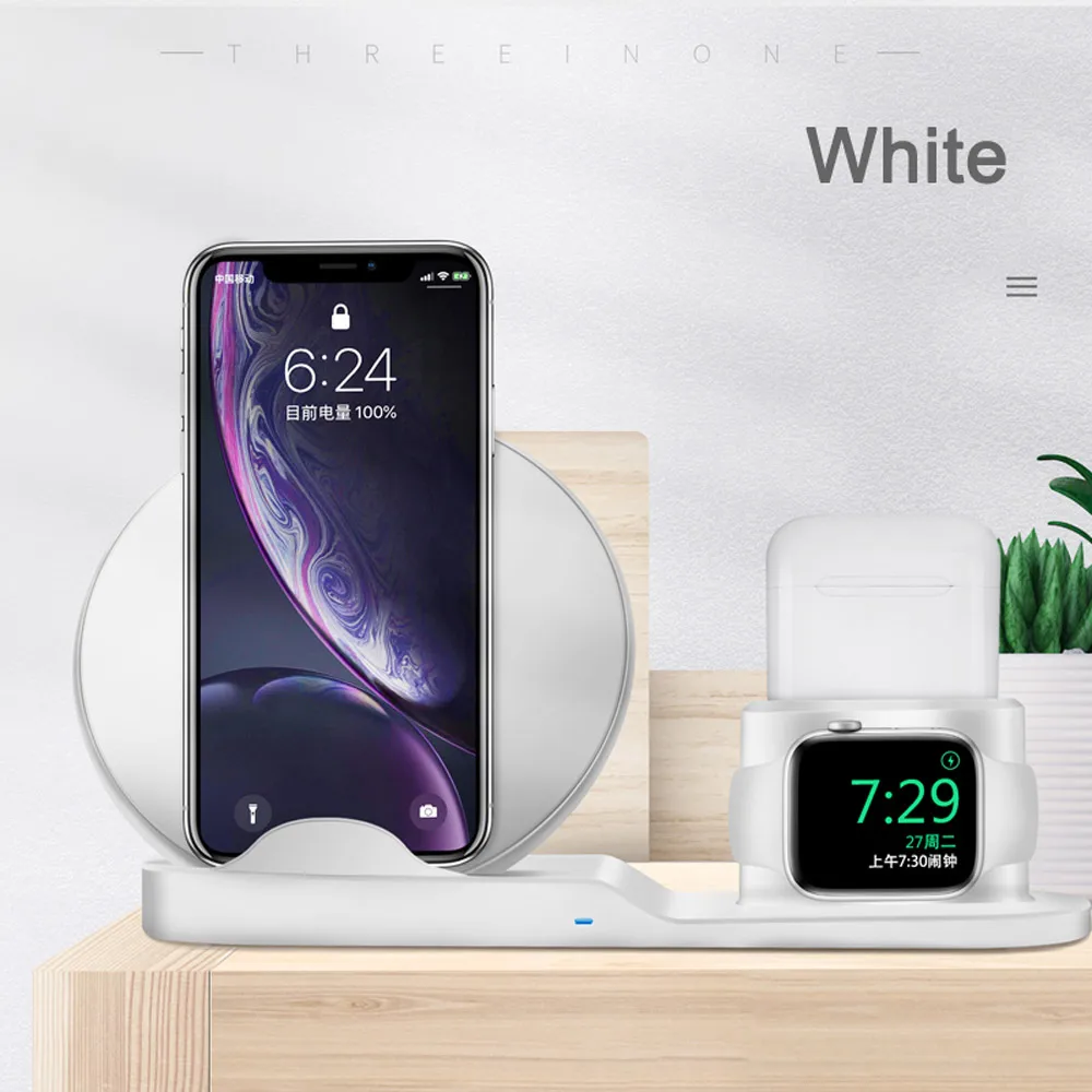 White 3 в 1 лучшая Беспроводная подставка для зарядного устройства для iPhone 11 Pro Max 8 AirPods Watch Series 4/3 QC3.0 быстрое зарядное устройство для samsung huawei Xiaomi - Цвет: White