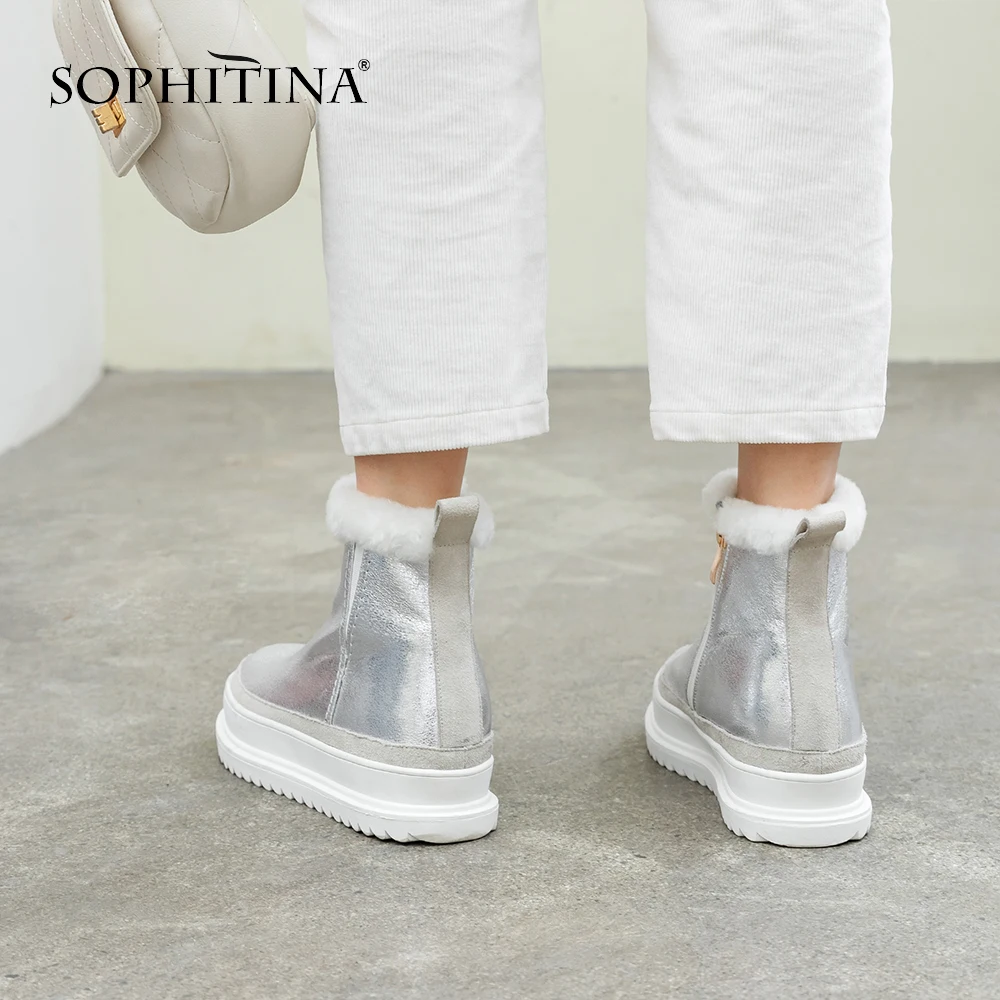 SOPHITINA/Модные женские ботинки Зимние однотонные Модные ботильоны из коровьей