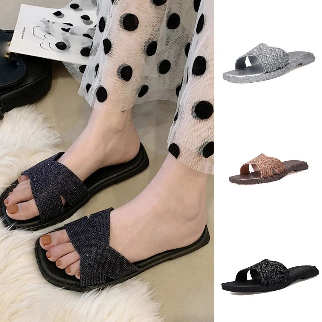 

Summer WoMen Ladies Fashion Bling Sequins Slipper Peep Toe Casual Shoes Fashion Gladiator Roman Shoes Flat Shoes Travel Apr 27