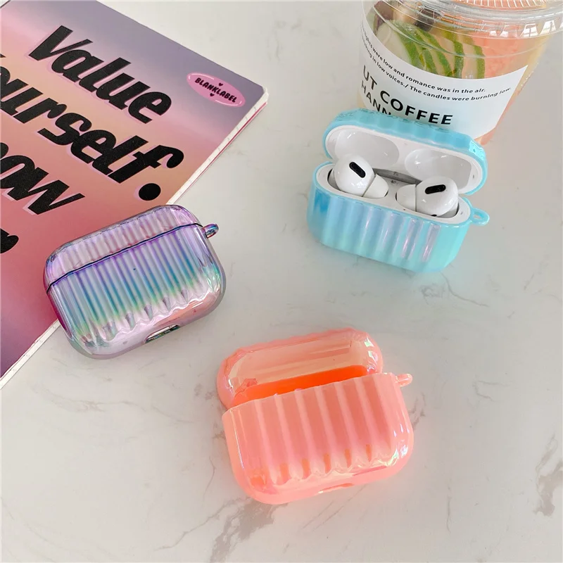 Градиентные лазерные полосы чехол для Airpods 1 2 Bluetooth наушники airpods Pro Чехол Жесткий